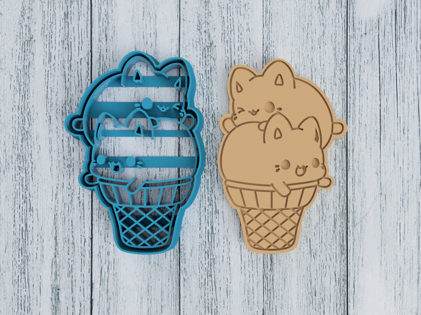 2 Original (OG) Meowchi in Ice Cream Cone - Tasty Peach Studios - Cookie Cutter / Sugar Cookie / Fondant / Clay (1.14)