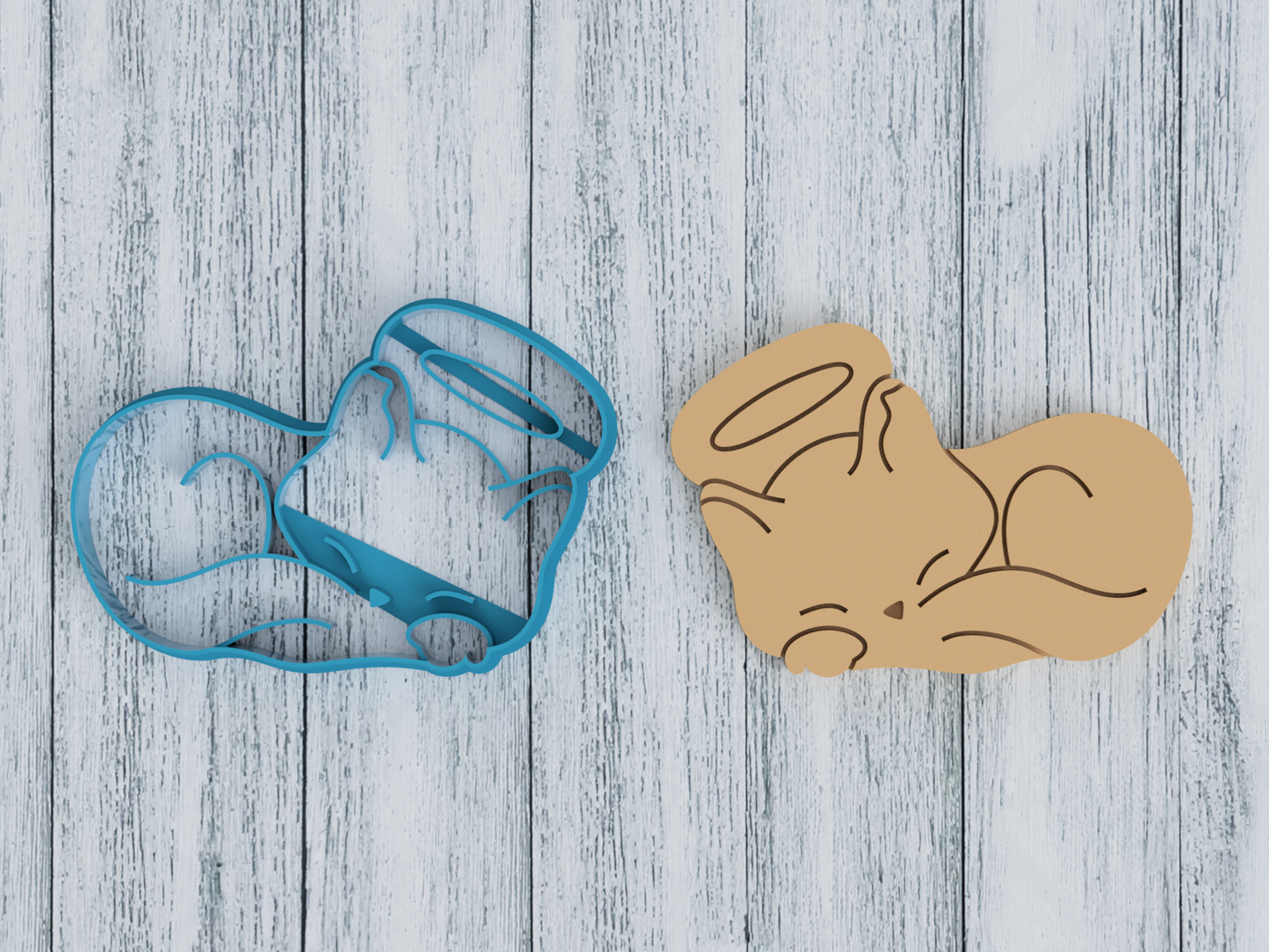 Sleeping Angel Cat - Cookie Cutter / Sugar Cookie / Fondant / Clay (1496)