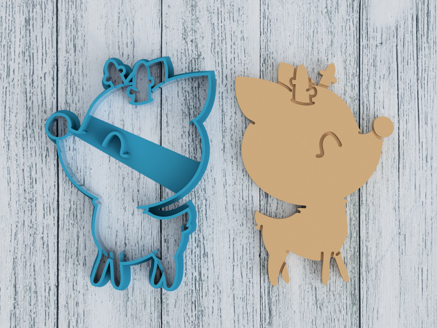 Cartoon Reindeer - Christmas - Cookie Cutter / Sugar Cookie / Fondant / Clay (0064)