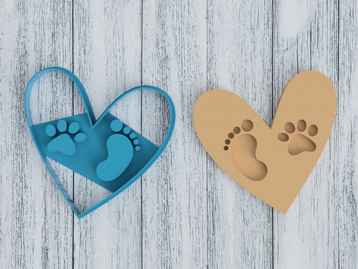 Heart with Pawprint & Footprint - Cookie Cutter / Sugar Cookie / Fondant / Clay (1017)