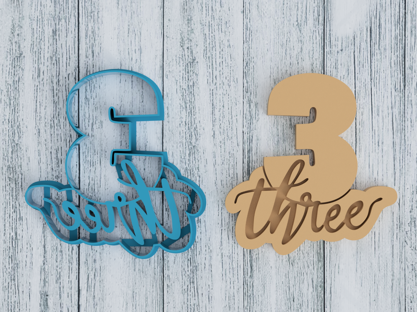 Number 3 with Cursive Three - Cookie Cutter / Sugar Cookie / Fondant / Clay (1074)