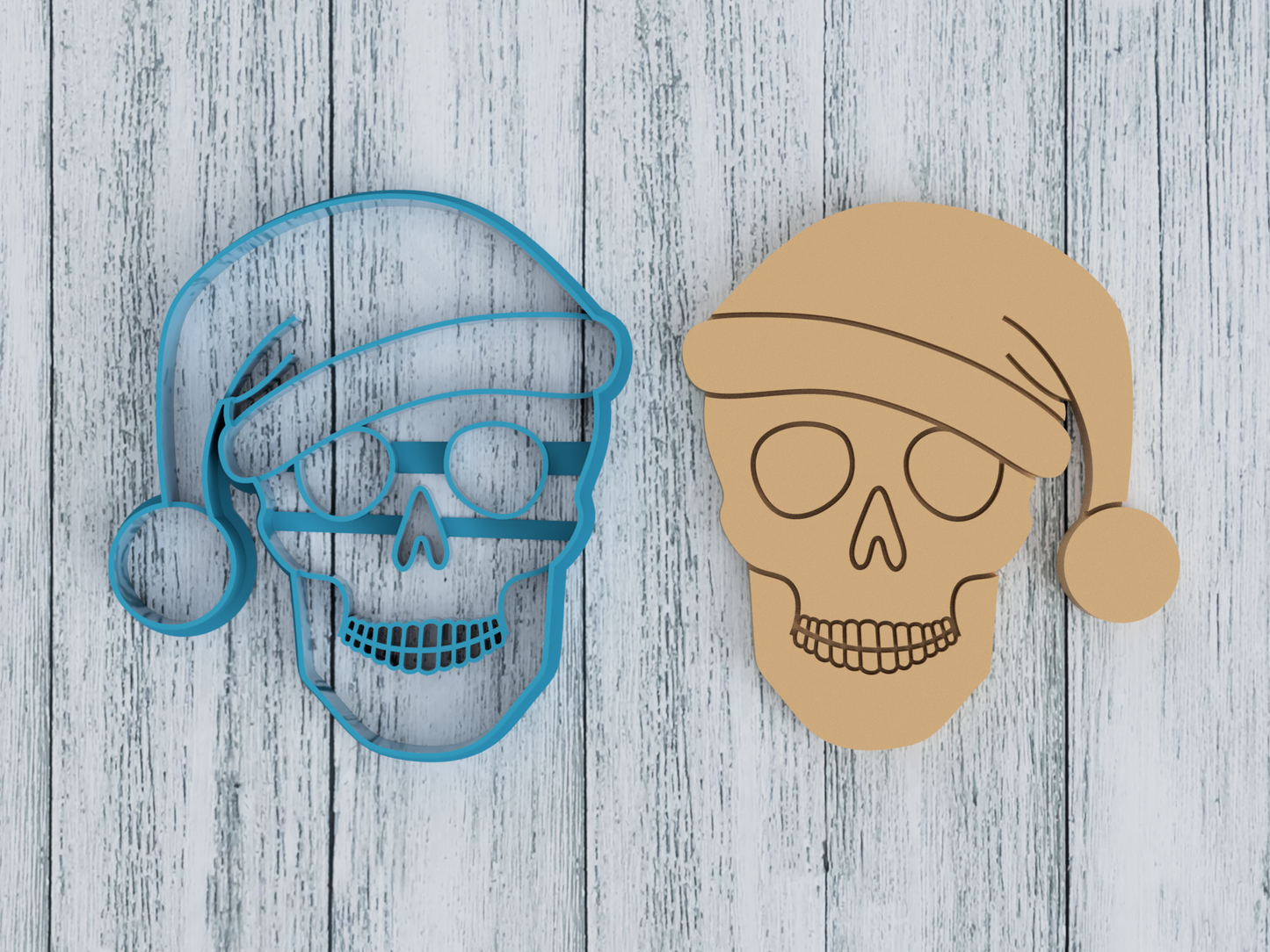 Skull in Santa Hat - Cookie Cutter / Sugar Cookie / Fondant / Clay (1456)