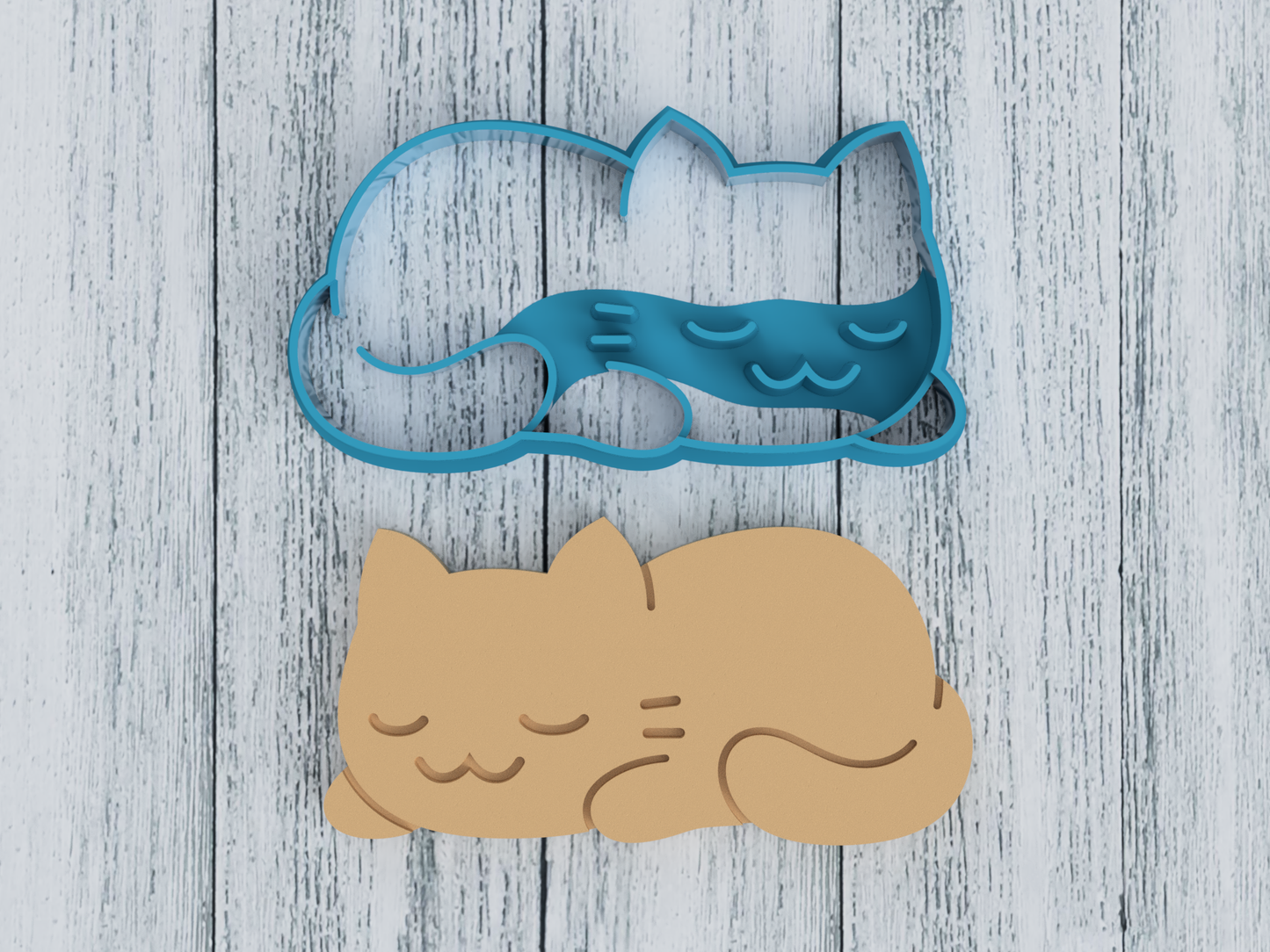 Sleeping Cartoon Cat - Cookie Cutter / Sugar Cookie / Fondant / Clay (0063)