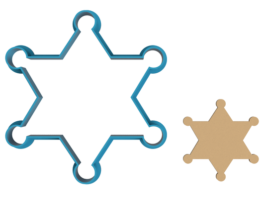 Sheriff Badge - 6 Point Star - Cookie Cutter / Sugar Cookie / Fondant / Clay (0059)
