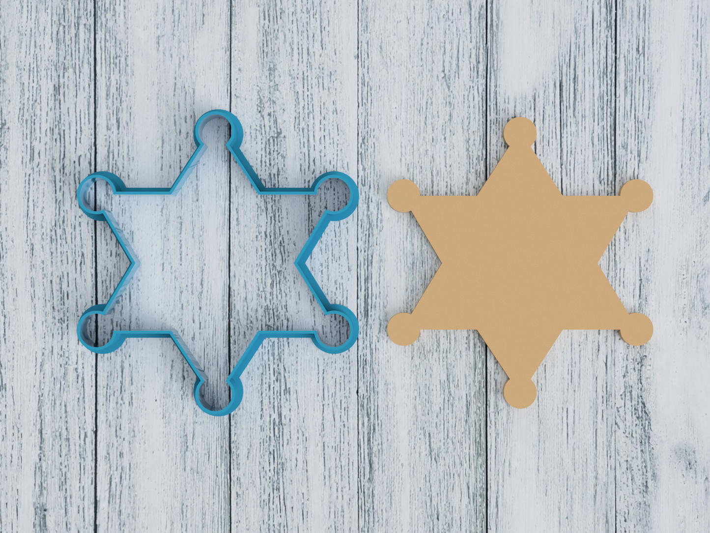Sheriff Badge - 6 Point Star - Cookie Cutter / Sugar Cookie / Fondant / Clay (0059)