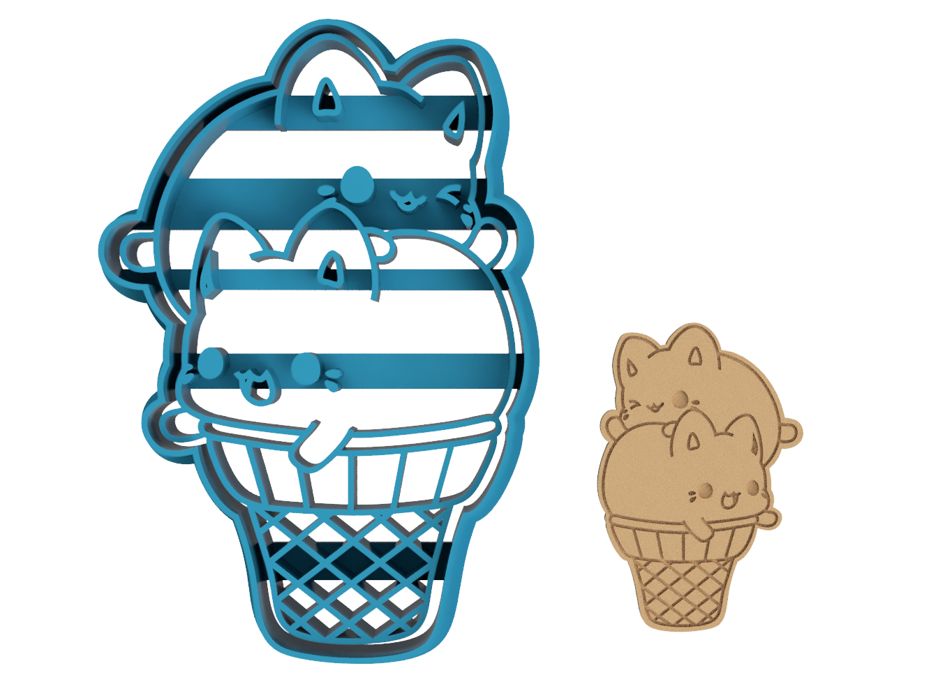 2 Original (OG) Meowchi in Ice Cream Cone - Tasty Peach Studios - Cookie Cutter / Sugar Cookie / Fondant / Clay (1.14)