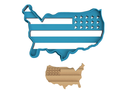 USA with Flag - Cookie Cutter / Sugar Cookie / Fondant / Clay (0091)