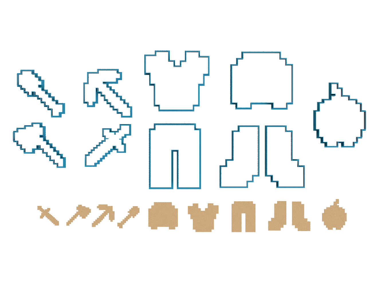 8 Bit Gaming Set - Cookie Cutter / Sugar Cookie / Fondant / Clay (1378 1379 1380 1381 1382 1383 1384 1384 1385 1386)