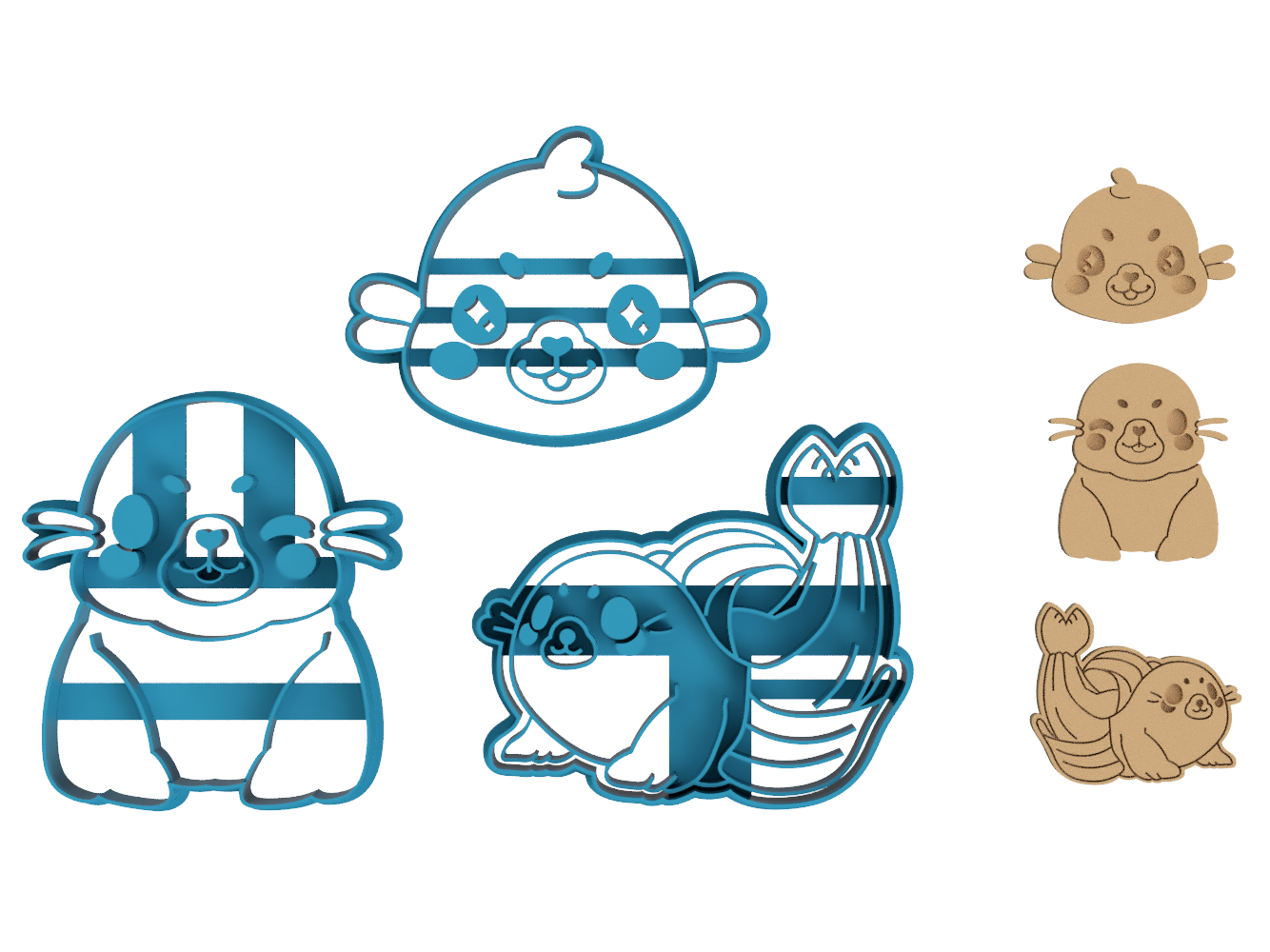Banana Seal Set - Tasty Peach Studios - Cookie Cutter / Sugar Cookie / Fondant / Clay (1.1 1.2 1.3)