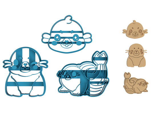 Banana Seal Set - Tasty Peach Studios - Cookie Cutter / Sugar Cookie / Fondant / Clay (1.1 1.2 1.3)