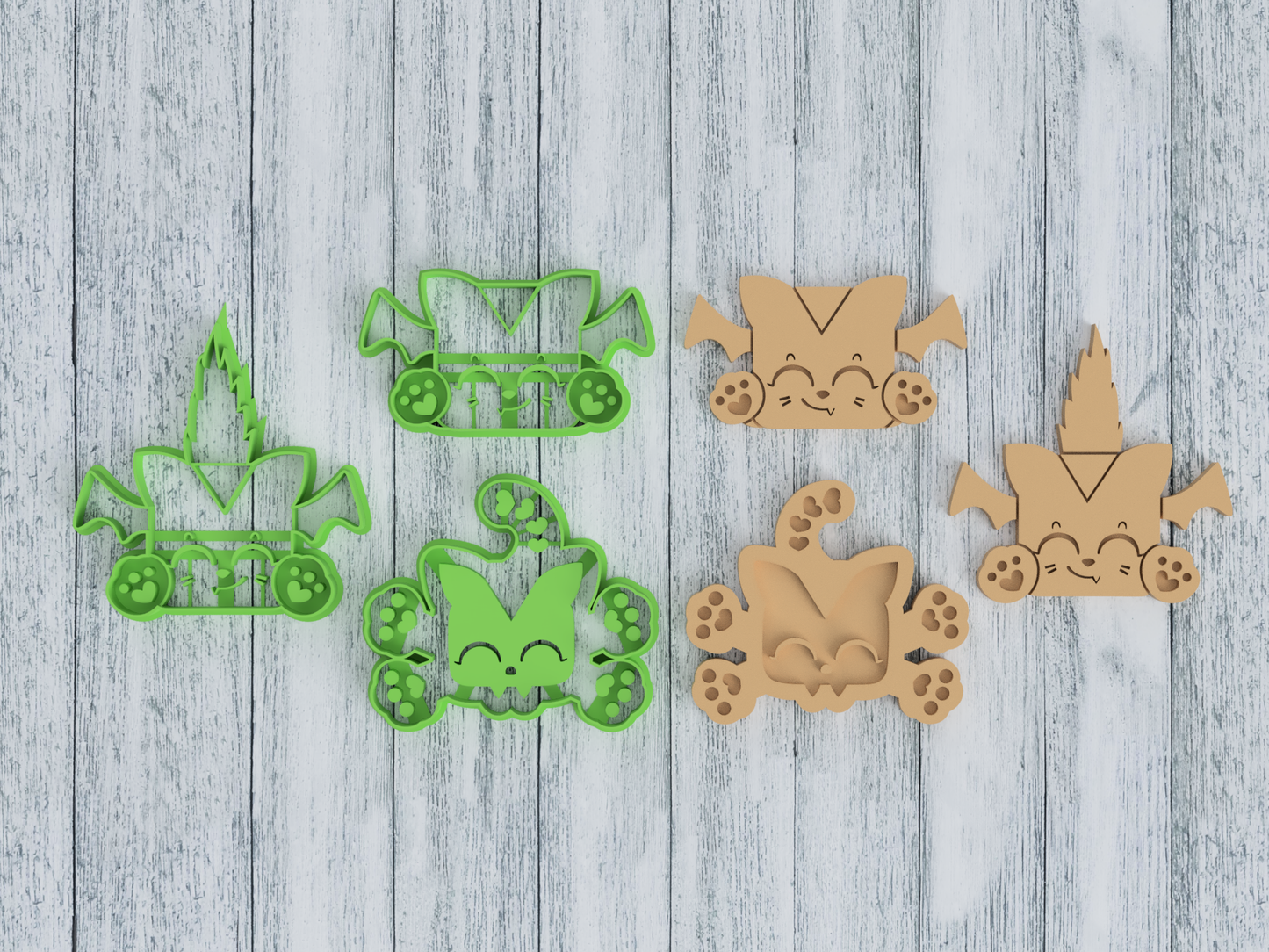 Batsy Cat Set - Squaredy Cats - Cookie Cutter / Sugar Cookie / Fondant / Clay (2.4 2.5 2.6)