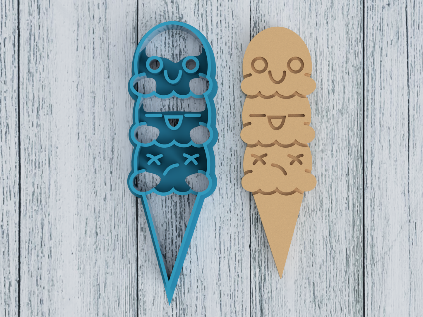 Cartoon Triple Stacked Ice Cream Cone - Cookie Cutter / Sugar Cookie / Fondant / Clay (0069)