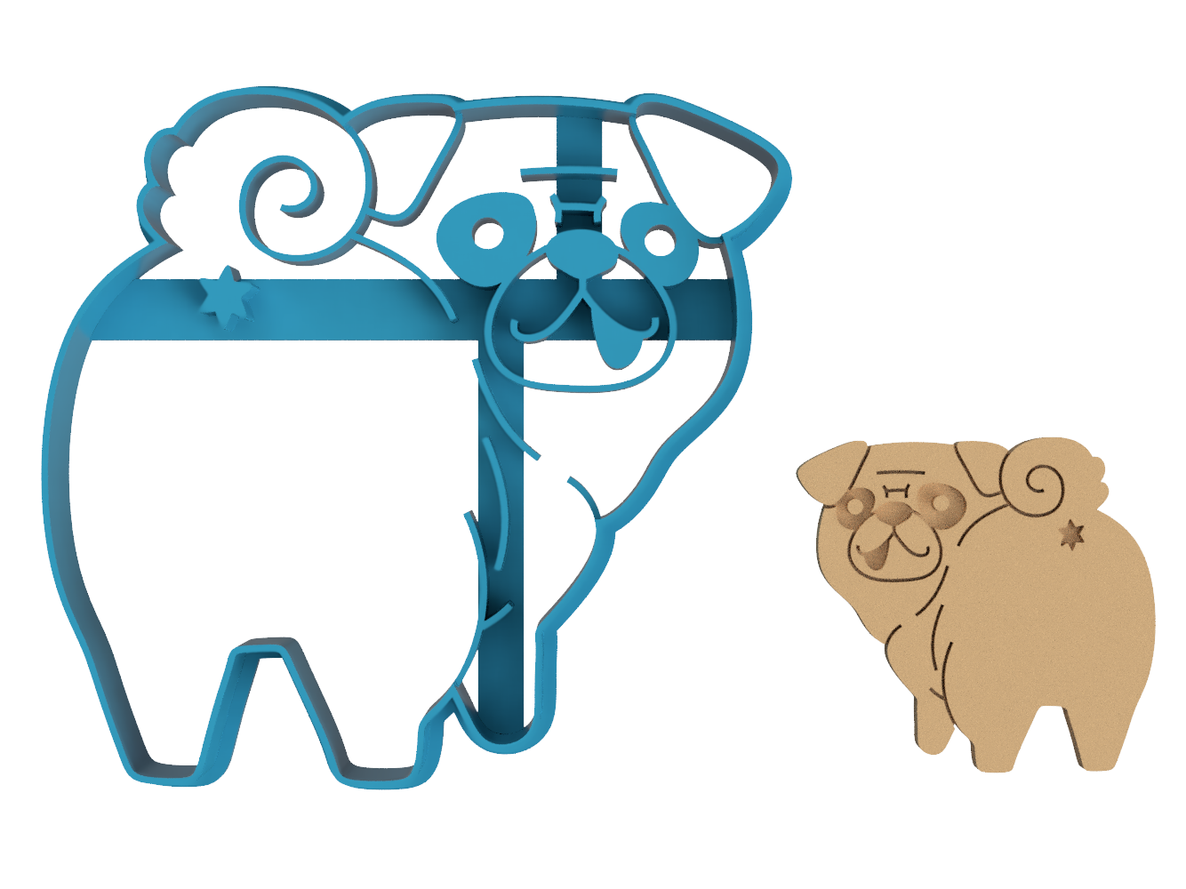 Cute Pug Butt - Cookie Cutter / Sugar Cookie / Fondant / Clay (0181)