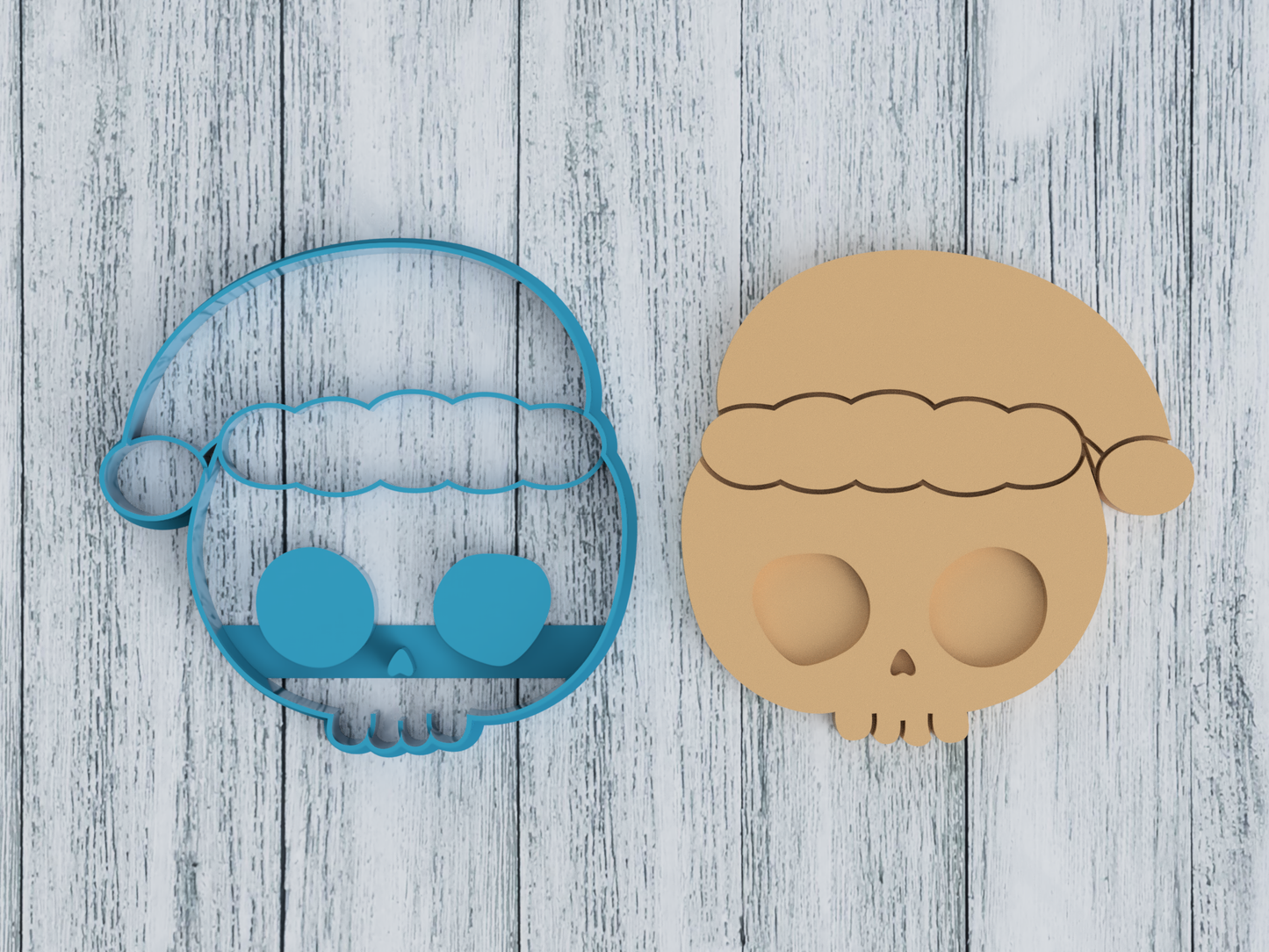 Cute Skull in Santa Hat - Cookie Cutter / Sugar Cookie / Fondant / Clay (1450)