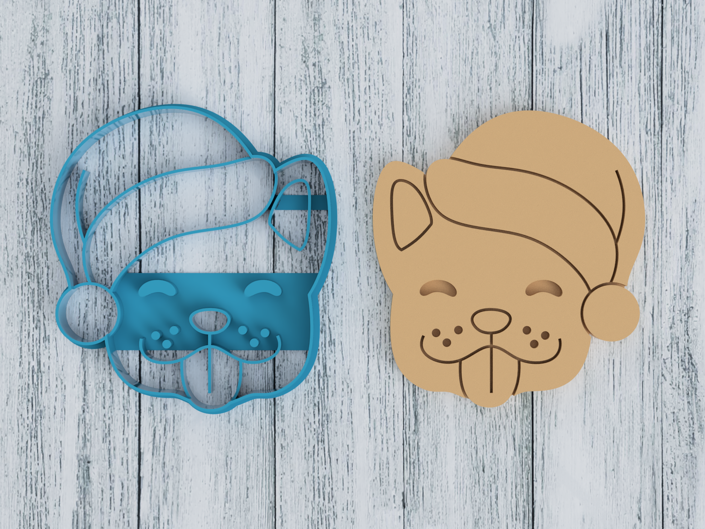 Happy French Bulldog in Santa Hat - Cookie Cutter / Sugar Cookie / Fondant / Clay (1459)