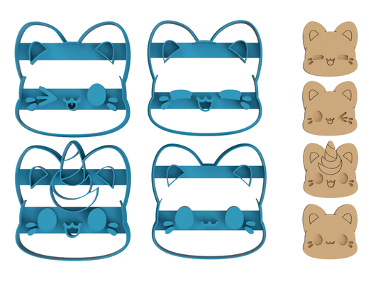 Meowchi Faces Set - Tasty Peach Studios - Cookie Cutter / Sugar Cookie / Fondant / Clay (1.4 1.5 1.6 1.7)