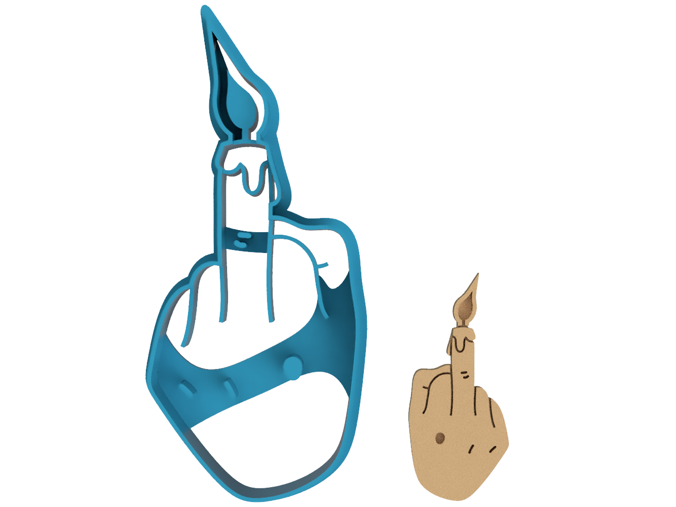 Middle Finger with Flaming Candle - Cookie Cutter / Sugar Cookie / Fondant / Clay (0061)
