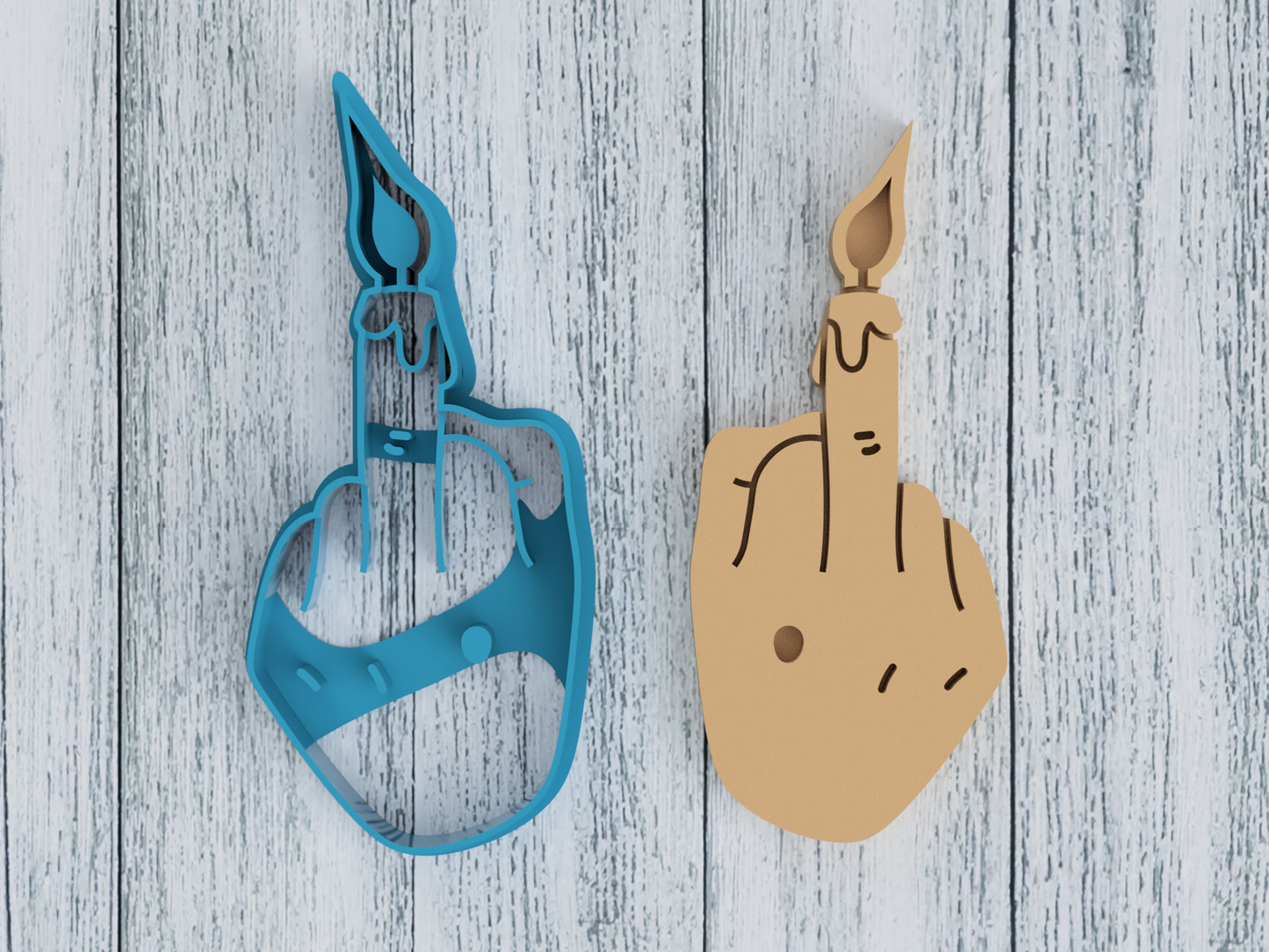 Middle Finger with Flaming Candle - Cookie Cutter / Sugar Cookie / Fondant / Clay (0061)