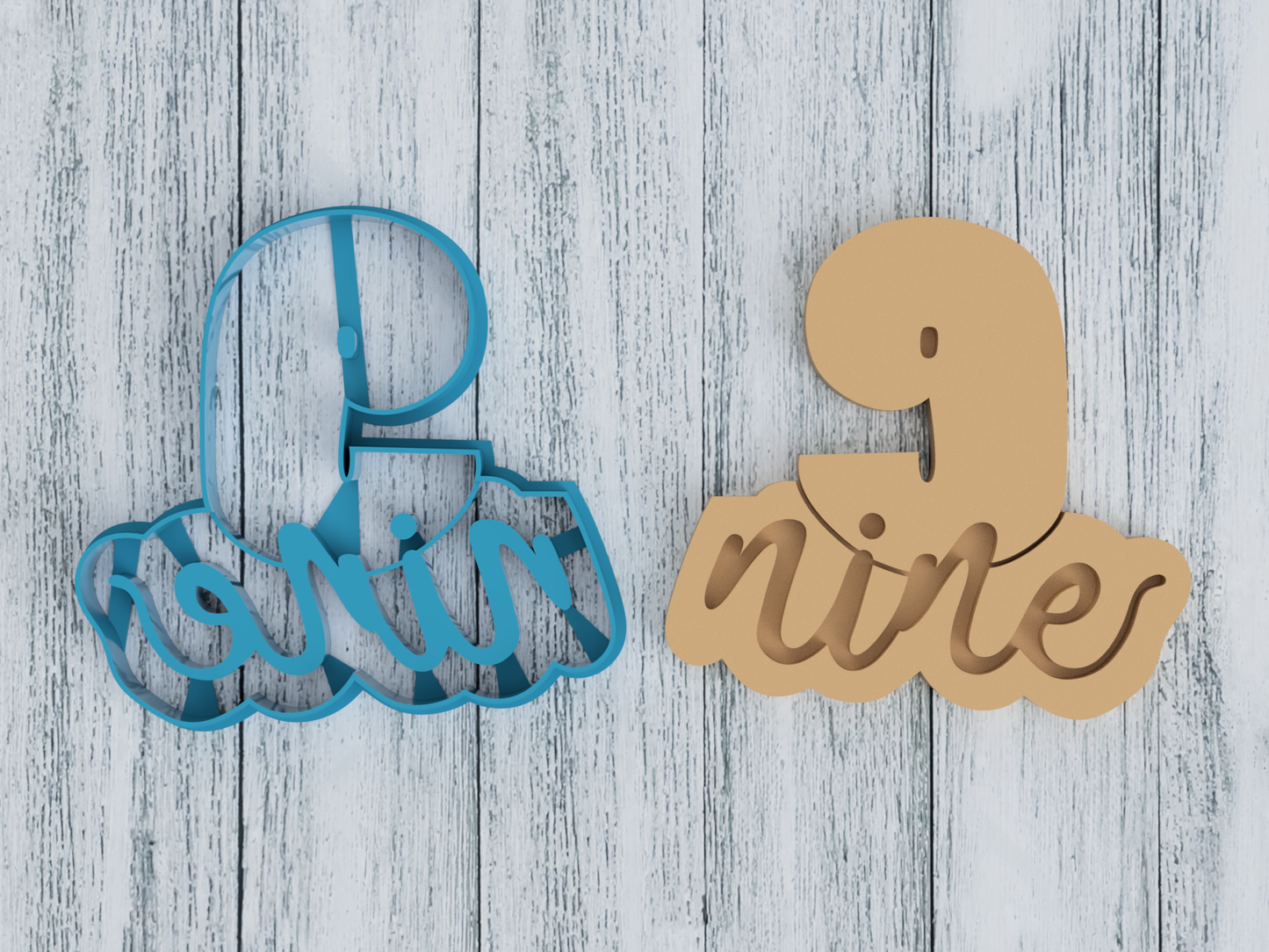 Number 9 with Cursive Nine - Cookie Cutter / Sugar Cookie / Fondant / Clay (1080)