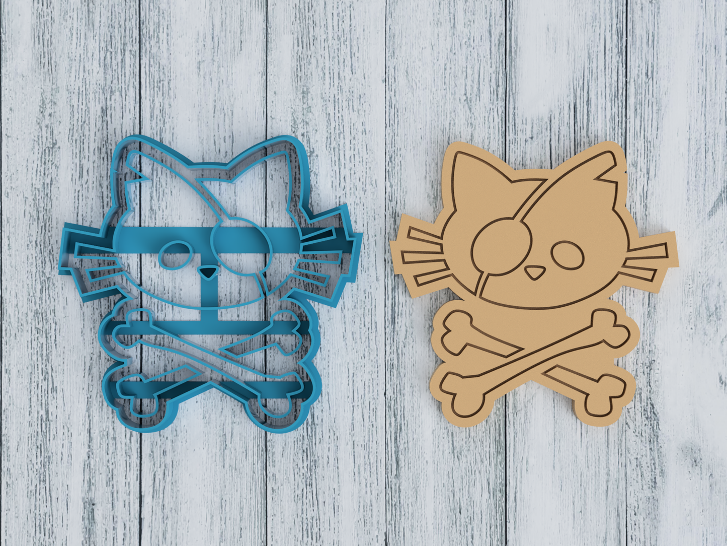 Skull and Crossbones Pirate Cat - Cookie Cutter / Sugar Cookie / Fondant / Clay (1495)