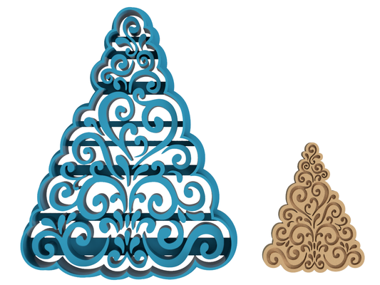 Swirly Decorative Christmas Tree - Cookie Cutter / Sugar Cookie / Fondant / Clay (1476)