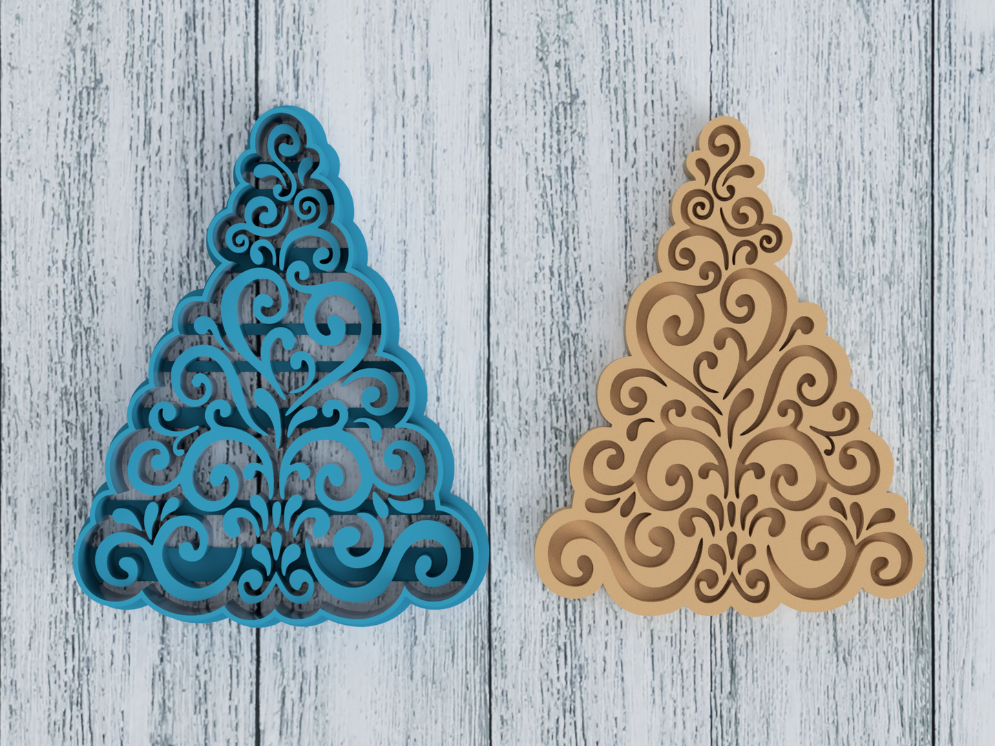 Swirly Decorative Christmas Tree - Cookie Cutter / Sugar Cookie / Fondant / Clay (1476)