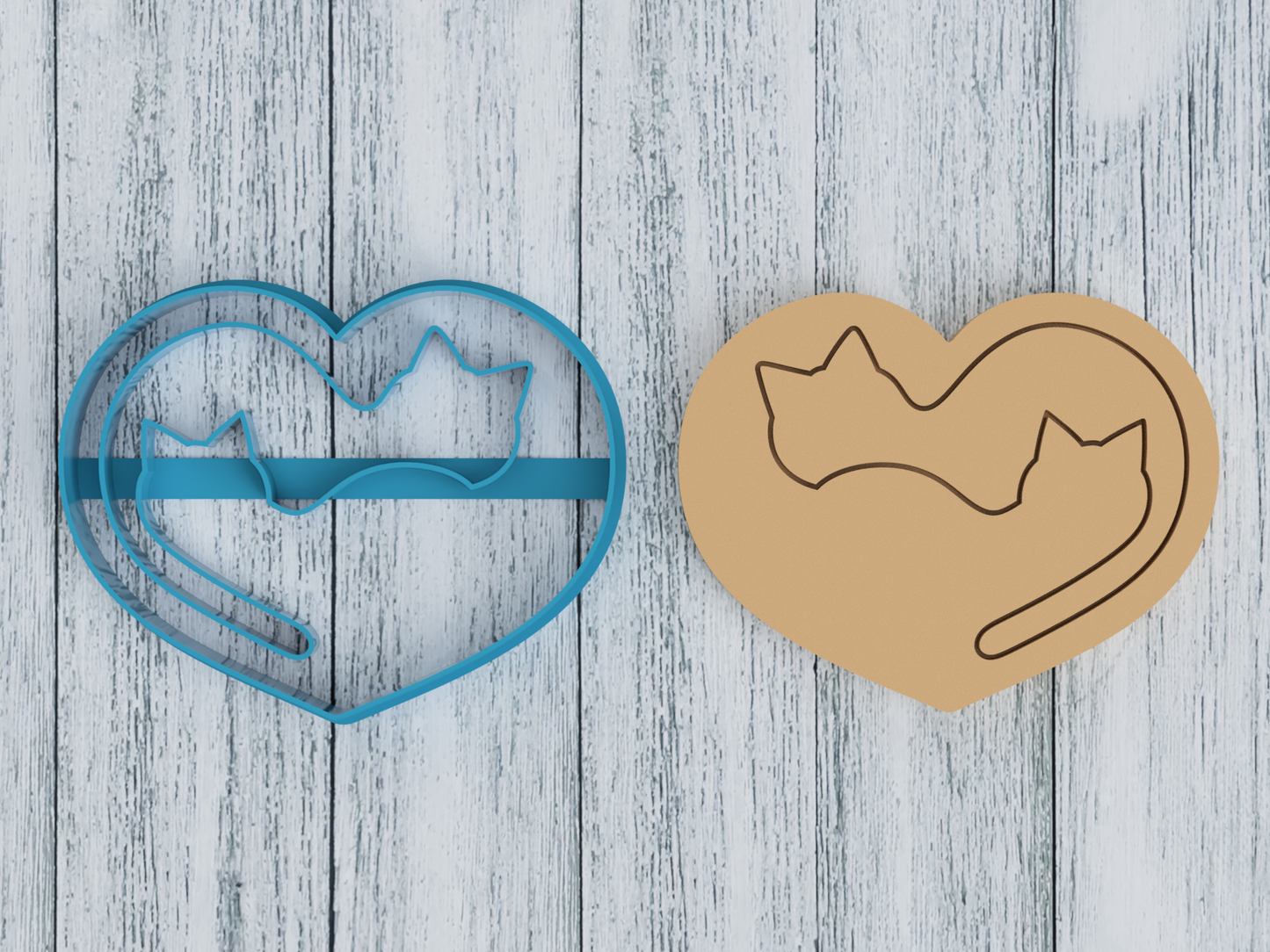Two Cats in Heart - Cookie Cutter / Sugar Cookie / Fondant / Clay (1494)