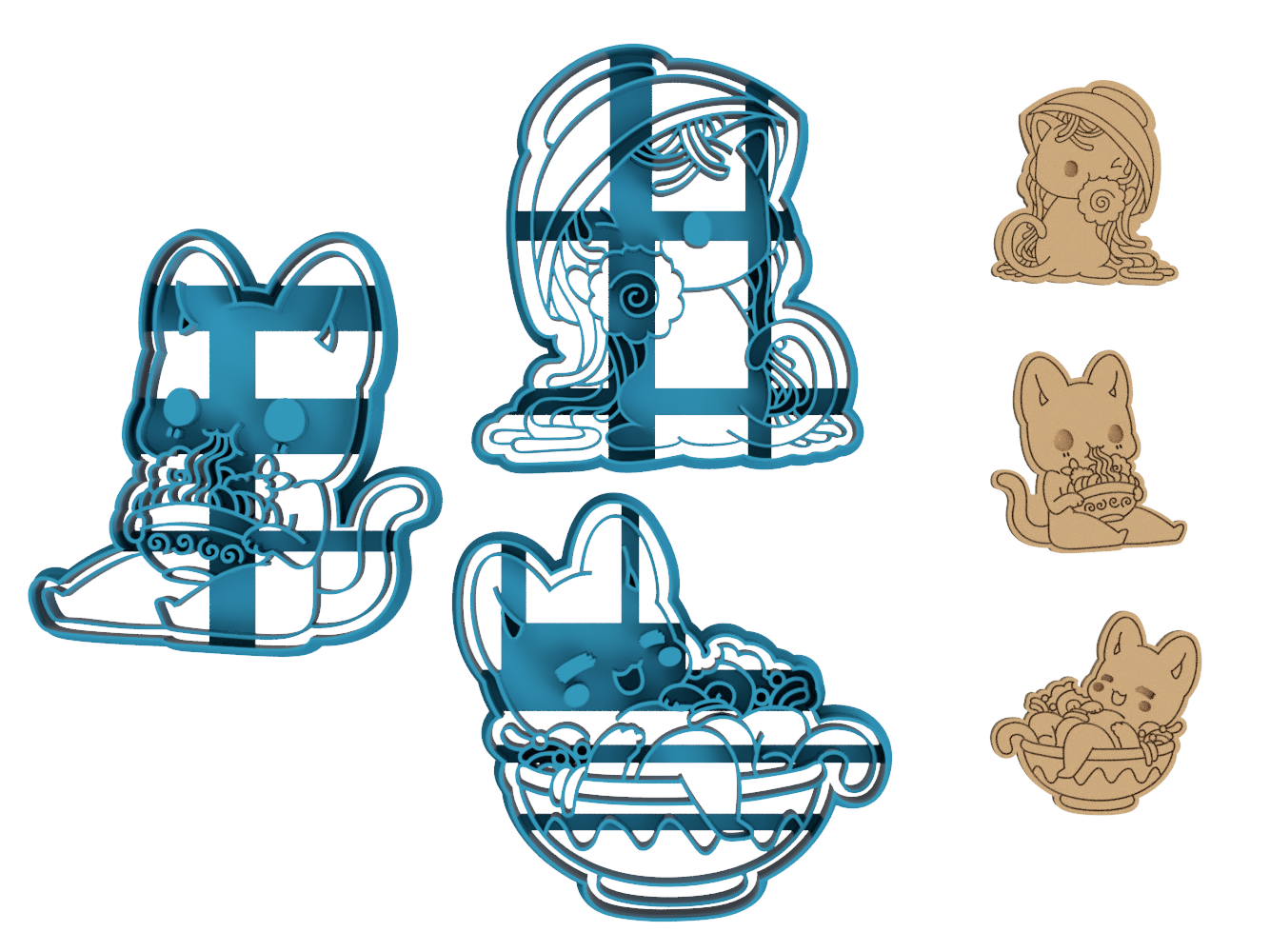 Udon Kitten Set- Tasty Peach Studios - Cookie Cutter / Sugar Cookie / Fondant / Clay (1.17 1.18 1.19)