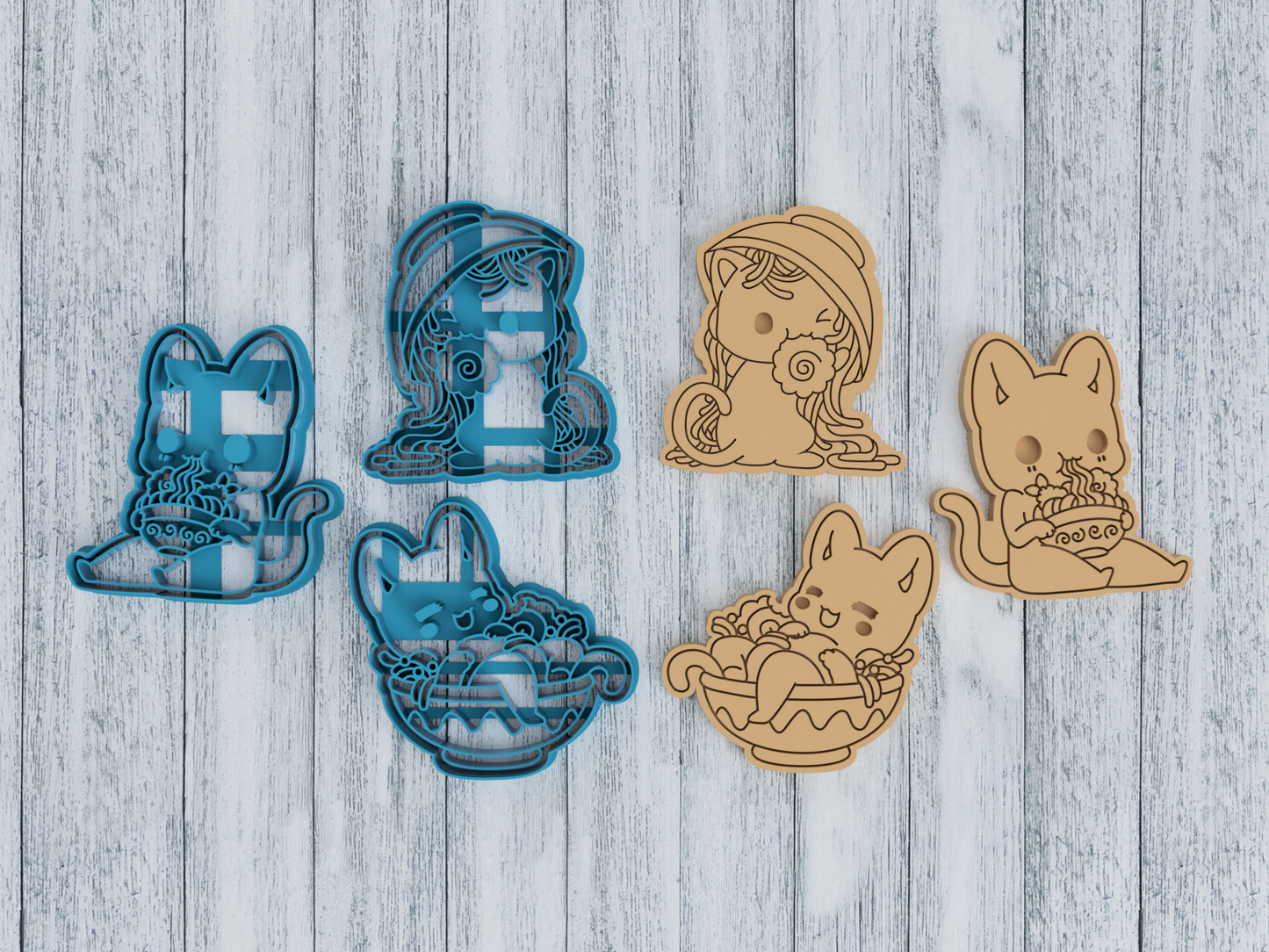 Udon Kitten Set- Tasty Peach Studios - Cookie Cutter / Sugar Cookie / Fondant / Clay (1.17 1.18 1.19)
