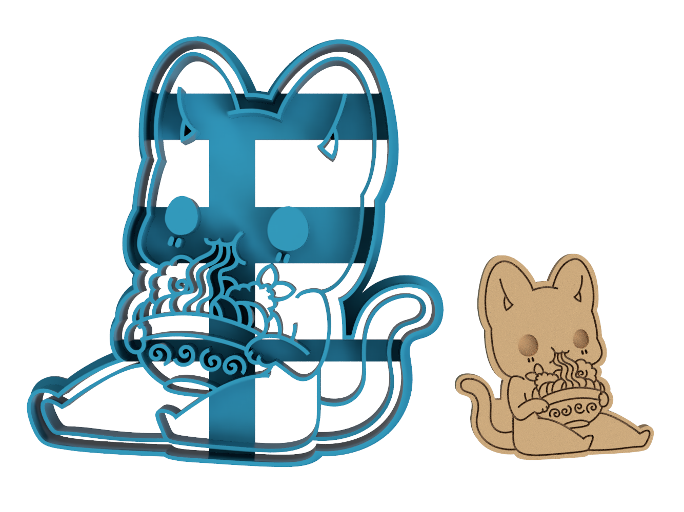 Udon Kitten Sitting / Eating - Tasty Peach Studios - Cookie Cutter / Sugar Cookie / Fondant / Clay (1.19)