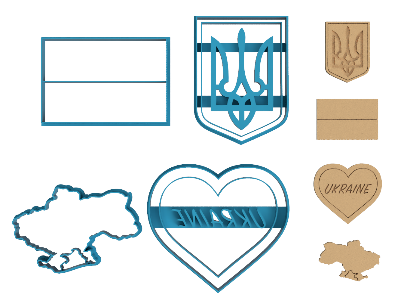Ukraine Set  - Cookie Cutter / Sugar Cookie / Fondant / Clay (1021 1022 1023 1024)